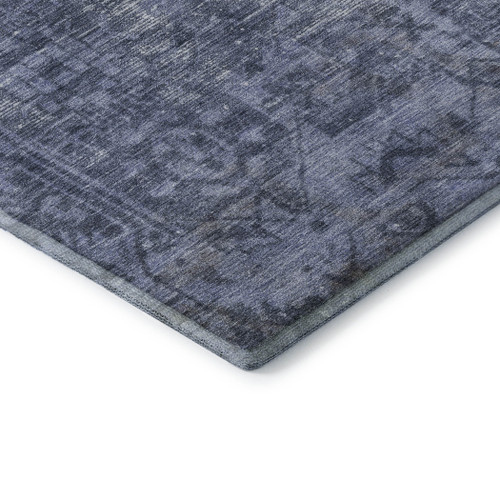 10' X 14' Navy Blue And Silver Oriental Washable Area Rug With UV Protection