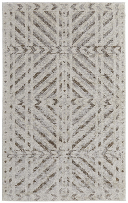 9' X 12' Ivory and Brown Geometric Power Loom Area Rug
