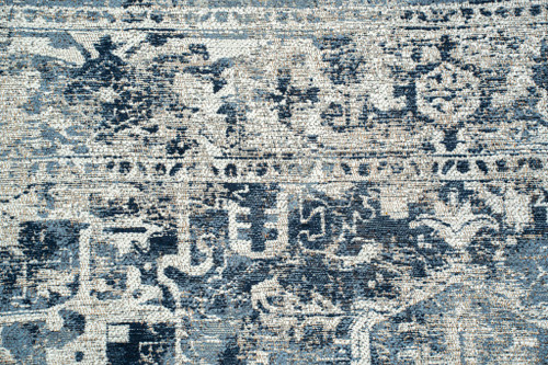 9' X 13' Blue And Beige Tribal Washable Area Rug With UV Protection