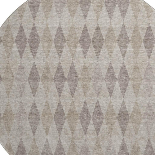 8' Beige And Gray Geometric Washable Round Rug With UV Protection