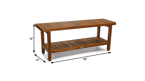 18" X 48" Brown Teak Rectangular Shower Bench With Shelf