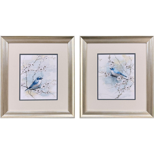 Set Of Two Blossoms And Bluebird Set of Set Silver Framed Wall Art