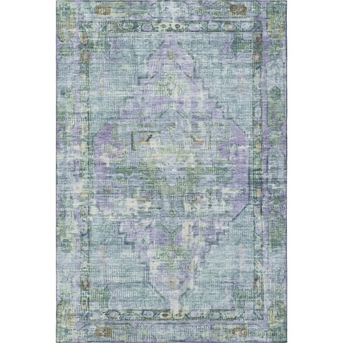 9' X 12' Teal Lavender And Green Oriental Washable Area Rug With UV Protection