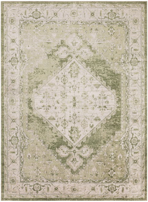 4' X 6' Sage And Ivory Floral Medallion Distressed Area Rug