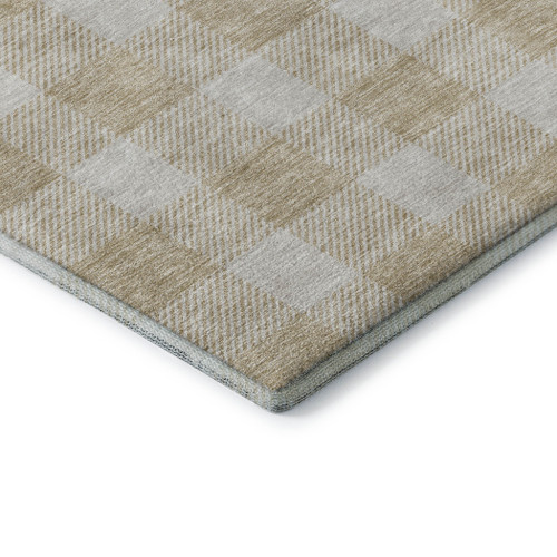 10' X 14' Beige And Ivory Plaid Washable Area Rug With UV Protection