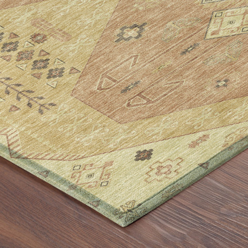 3' X 5' Gold And Wheat Geometric Washable Indoor Outdoor Area Rug