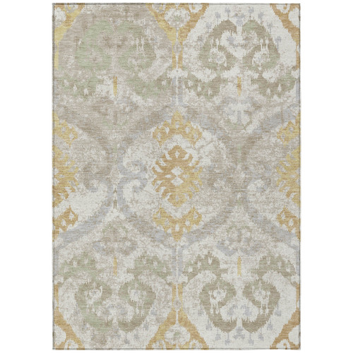 9' X 12' Ivory And Linen Ikat Washable Indoor Outdoor Area Rug