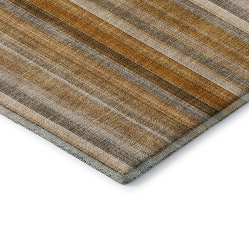 8' Rust And Gray Striped Washable Round Rug With UV Protection