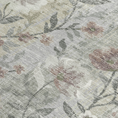 9' X 12' Beige Sage And Brown Floral Washable Indoor Outdoor Area Rug