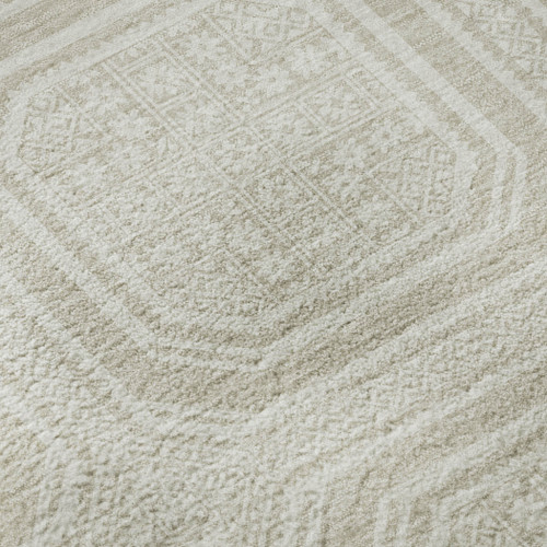3' X 5' Beige Ivory And Taupe Geometric Washable Area Rug With UV Protection