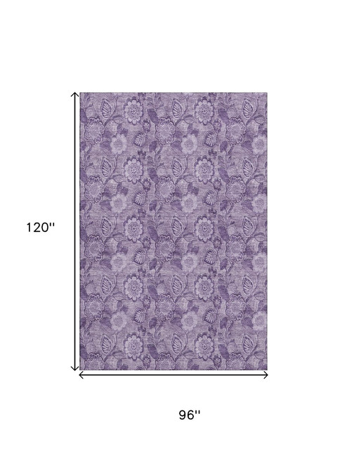 8' X 10' Plum And Purple Floral Washable Area Rug With UV Protection