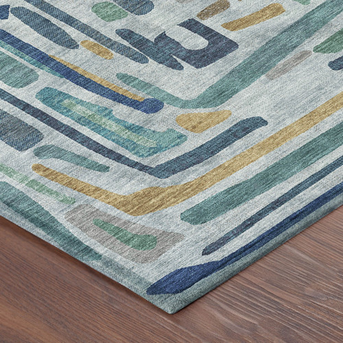 10' X 14' Teal Blue And Aqua Abstract Washable Indoor Outdoor Area Rug