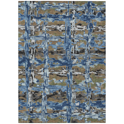 9' X 12' Navy Blue And Blue Abstract Washable Indoor Outdoor Area Rug