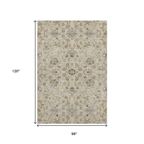 8' X 10' Beige Gray And Ivory Moroccan Washable Area Rug With UV Protection