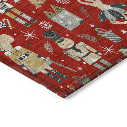 9' X 12' Red Gold Black And Gray Nutcracker Washable Indoor Outdoor Area Rug