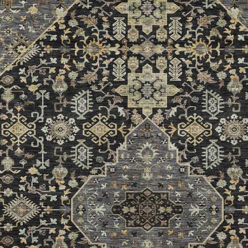 10' X 14' Black And Brown Medallion Washable Indoor Outdoor Area Rug