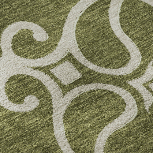 3' X 5' Olive Green Ivory And Beige Floral Medallion Washable Area Rug With UV Protection