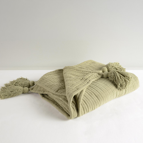 50" X 60" Sage Cotton Throw Blanket with Tassels