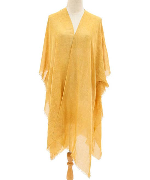 Stonewash Solid Fringe-Trim Kimono