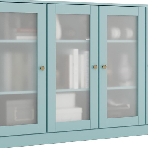 65" Aqua Solid Wood Enclosed Storage TV Stand