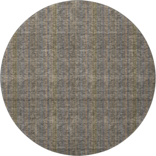 8' Taupe And Olive Green Striped Washable Round Rug With UV Protection