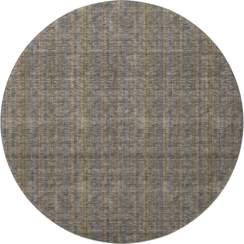 8' Taupe And Olive Green Striped Washable Round Rug With UV Protection