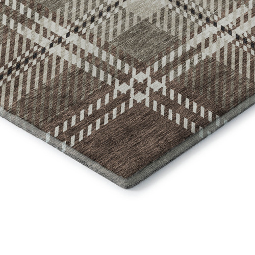 5' X 8' Brown Ivory And Taupe Plaid Washable Area Rug With UV Protection