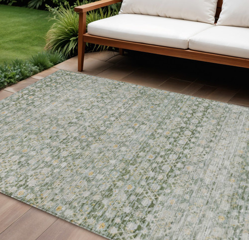 10' X 14' Green And Gold Striped Washable Indoor Outdoor Area Rug