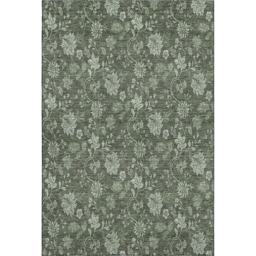 3' X 5' Olive Green And Gray Floral Washable Area Rug With UV Protection