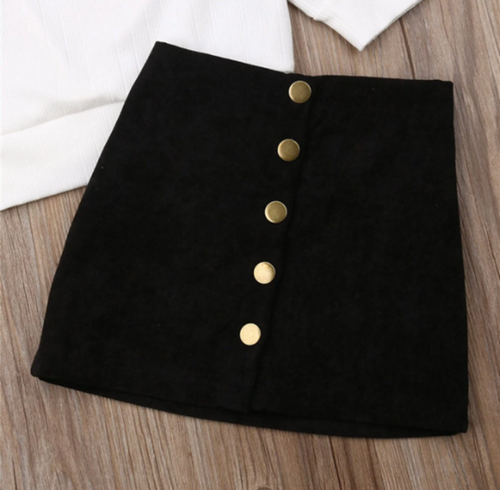 Girls Pompons Solid long sleeve top and A-Line skirt Set
