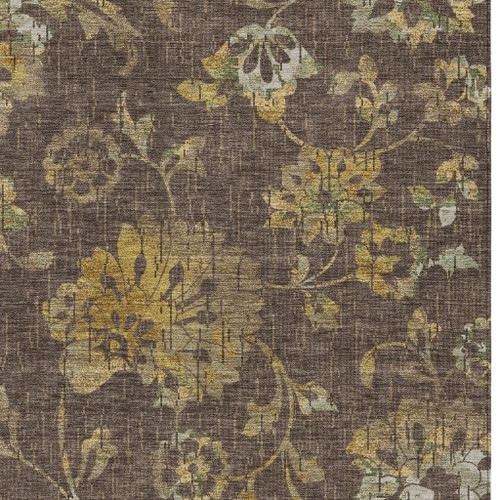 8' X 10' Chocolate And Brown Floral Washable Indoor Outdoor Area Rug
