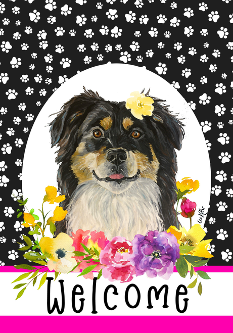 Border Collie - Hippie Hound Studios Paw Prints  House and Garden Flags