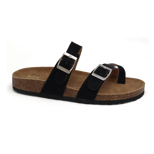 Yoki Women's Flat Cork Sandal With Double Buckle Upper