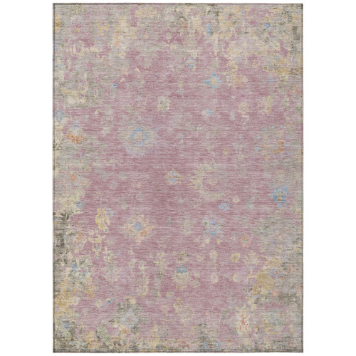 9' X 12' Pink Beige And Gray Floral Washable Indoor Outdoor Area Rug