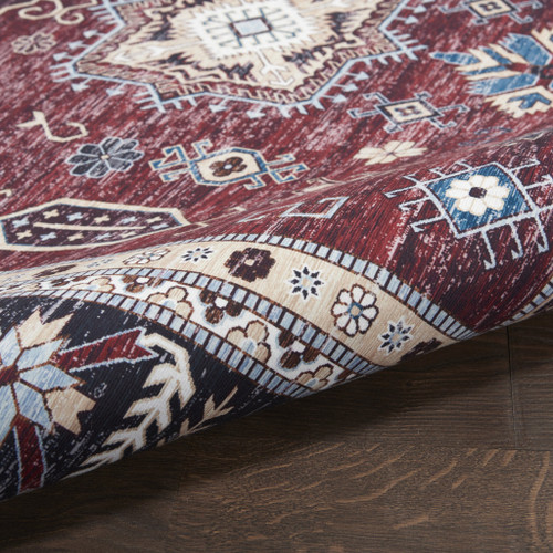 5' X 7' Beige Red And Gray Oriental Distressed Non Skid Area Rug