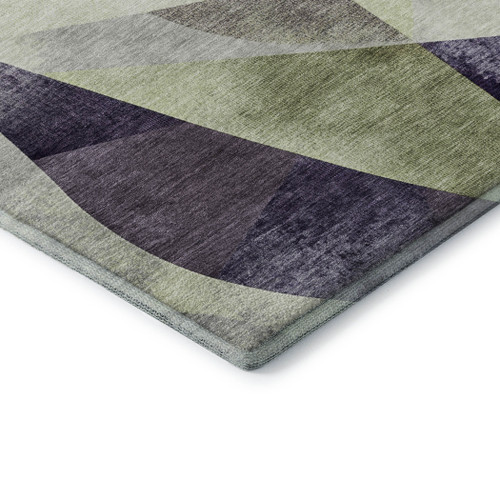 8' Purple Ivory And Green Abstract Geometric Washable Round Rug With UV Protection