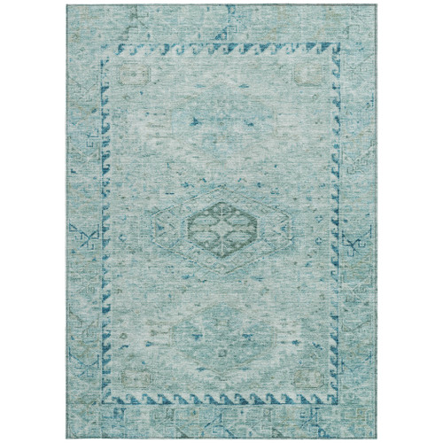 8' X 10' Aqua And Teal Blue Medallion Washable Indoor Outdoor Area Rug