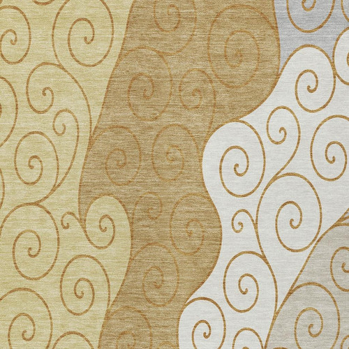 10' X 14' Gold And Wheat Abstract Washable Indoor Outdoor Area Rug
