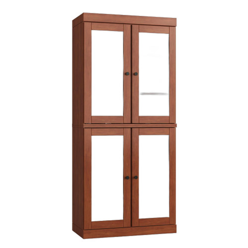 32" Coffee Solid Wood Glass Panel Inlay Double Door Linen Cabinet