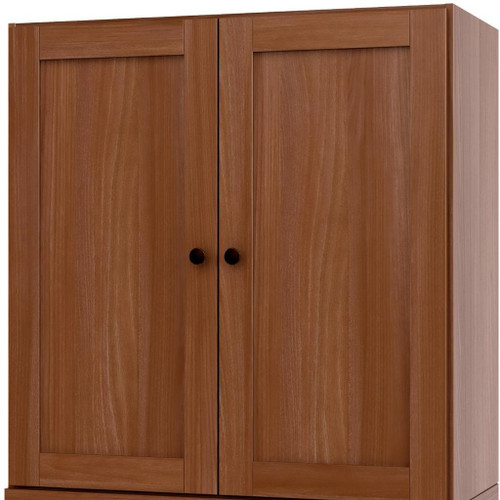 36" Coffee Solid Wood Adjustable Three Tier Library Bookcase with Two Doors