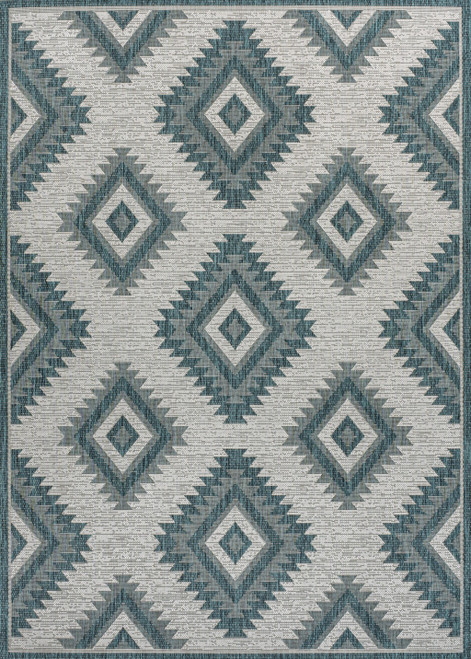 5' X 8' Turquoise And Cream Moroccan Indoor Outdoor Area Rug