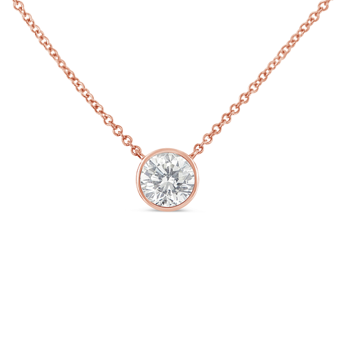 AGS Certified 10 Karat White Gold 1/3 Carat Total Weight Bezel Set Round Diamond Solitaire 16-18" Adjustable Pendant Necklace 