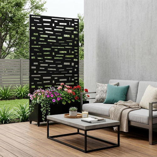 73" X 35" Black Geometric Galvanized Metal Rectangular Planter Box