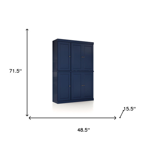 72" Navy Blue Solid Wood 8 Pantry Or Storage Closet
