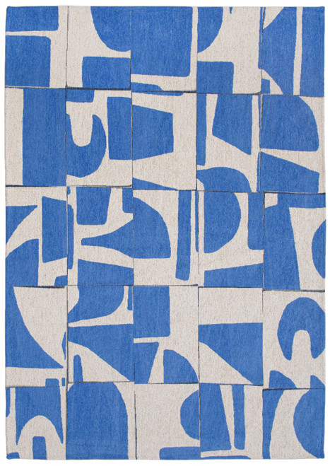 5' X 7' Blue And White Geometric Washable Area Rug