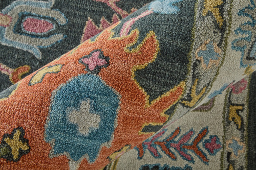 5' X 8' Blue And Ivory Wool Floral Hand Tufted Area Rug