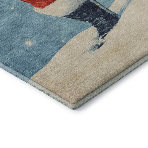 10' X 14' Blue Red And Green Floral Washable Area Rug With UV Protection