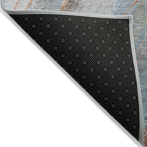 10' X 14' Blue And Copper Abstract Washable Indoor Outdoor Area Rug