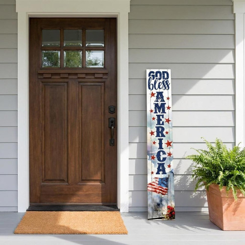 46" Red White And Blue Solid Wood God Bless America Porch Sign