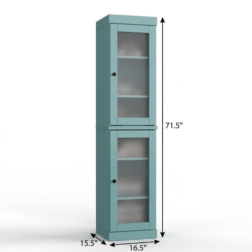 17" Aqua Solid Wood Glass Panel Inlay Double Door Linen Cabinet